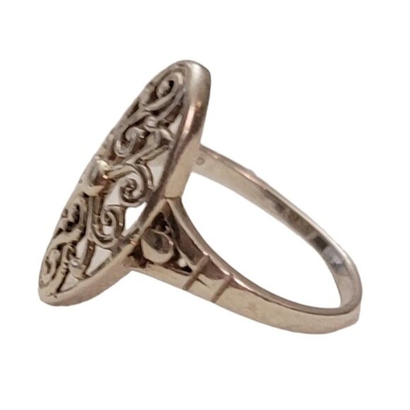 Sterling Silver 925 Oval Filigree Ring Size 7 E893 - Picture 3 of 9